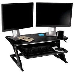 3M Standing Desks<Precision Standing Desk 35"W Manual Adjustable Desk Riser with Gel Wrist Rest and Precise Mouse Pad, Black (SD60B)