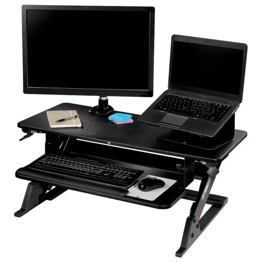 3M Standing Desks<Precision Standing Desk 35"W Manual Adjustable Desk Riser with Gel Wrist Rest and Precise Mouse Pad, Black (SD60B)