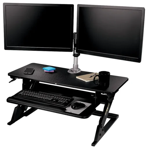3M Standing Desks<Precision Standing Desk 35"W Manual Adjustable Desk Riser with Gel Wrist Rest and Precise Mouse Pad, Black (SD60B)