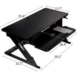 3M Standing Desks<Precision Standing Desk 35"W Manual Adjustable Desk Riser with Gel Wrist Rest and Precise Mouse Pad, Black (SD60B)