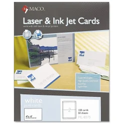Maco Index Cards<Laser and Ink Jet Post Cards, 2 Up, 6"x4", White, 100/Bx