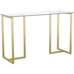Martha Stewart Computer Desks<Eli 47"W Glass/Steel Home Office Desk, Clear/Polished Brass (XUDK1GLD)
