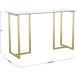Martha Stewart Computer Desks<Eli 47"W Glass/Steel Home Office Desk, Clear/Polished Brass (XUDK1GLD)