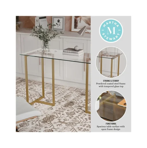 Martha Stewart Computer Desks<Eli 47"W Glass/Steel Home Office Desk, Clear/Polished Brass (XUDK1GLD)