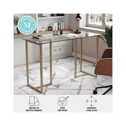 Martha Stewart Computer Desks<Eli 47"W Glass/Steel Home Office Desk, Clear/Polished Brass (XUDK1GLD)