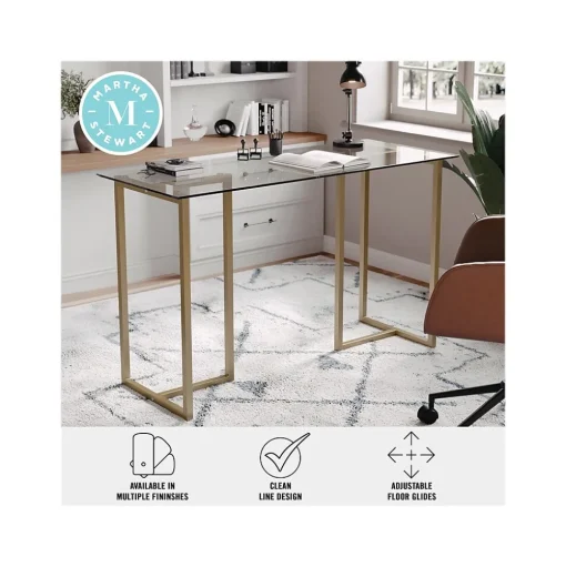 Martha Stewart Computer Desks<Eli 47"W Glass/Steel Home Office Desk, Clear/Polished Brass (XUDK1GLD)