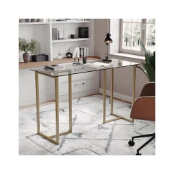 Martha Stewart Computer Desks<Eli 47"W Glass/Steel Home Office Desk, Clear/Polished Brass (XUDK1GLD)