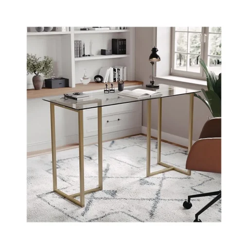 Martha Stewart Computer Desks<Eli 47"W Glass/Steel Home Office Desk, Clear/Polished Brass (XUDK1GLD)