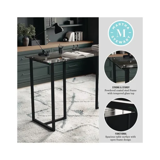 Martha Stewart Computer Desks<Eli 47"W Glass/Steel Home Office Desk, Clear/Oil-Rubbed Bronze (XUDK1BK)