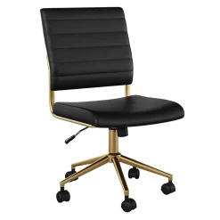 Martha Stewart Office Chairs<Ivy Armless Faux Leather Swivel Office Chair, Black/Polished Brass (CH2209211BKGLD)