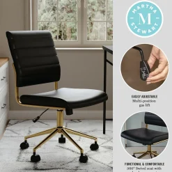 Martha Stewart Office Chairs<Ivy Armless Faux Leather Swivel Office Chair, Black/Polished Brass (CH2209211BKGLD)