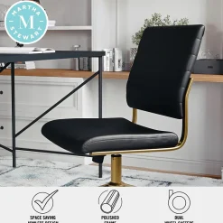 Martha Stewart Office Chairs<Ivy Armless Faux Leather Swivel Office Chair, Black/Polished Brass (CH2209211BKGLD)