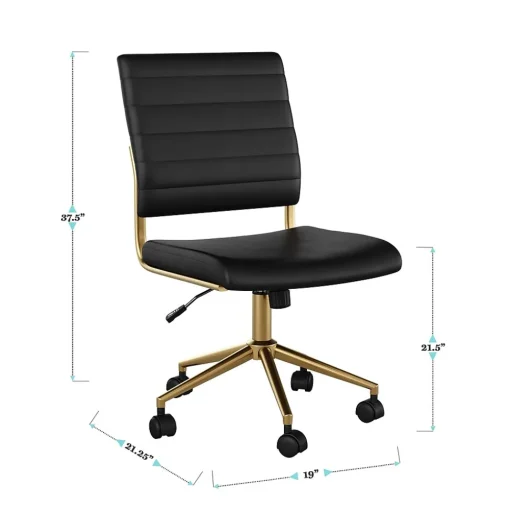 Martha Stewart Office Chairs<Ivy Armless Faux Leather Swivel Office Chair, Black/Polished Brass (CH2209211BKGLD)
