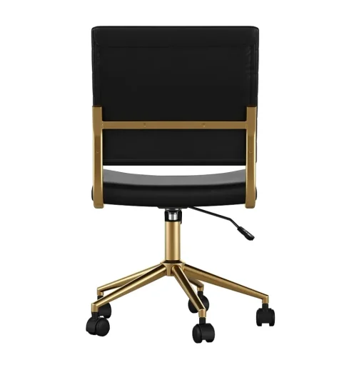 Martha Stewart Office Chairs<Ivy Armless Faux Leather Swivel Office Chair, Black/Polished Brass (CH2209211BKGLD)