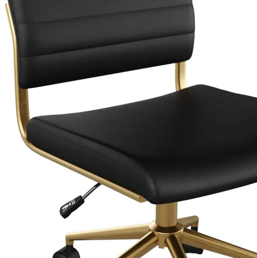 Martha Stewart Office Chairs<Ivy Armless Faux Leather Swivel Office Chair, Black/Polished Brass (CH2209211BKGLD)
