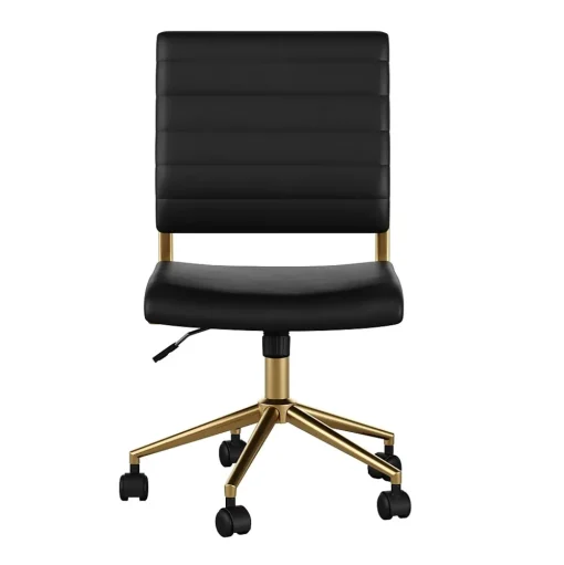 Martha Stewart Office Chairs<Ivy Armless Faux Leather Swivel Office Chair, Black/Polished Brass (CH2209211BKGLD)