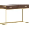 Martha Stewart Office Desks<Ollie 47"W Home Office Desk with 3 Drawers, Walnut/Polished Brass (ZGZP028BRGLD)