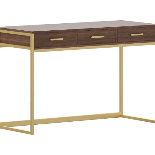 Martha Stewart Office Desks<Ollie 47"W Home Office Desk with 3 Drawers, Walnut/Polished Brass (ZGZP028BRGLD)