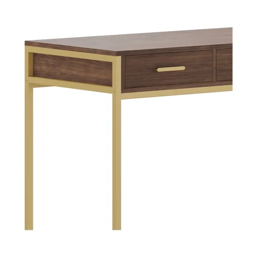 Martha Stewart Office Desks<Ollie 47"W Home Office Desk with 3 Drawers, Walnut/Polished Brass (ZGZP028BRGLD)