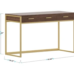 Martha Stewart Office Desks<Ollie 47"W Home Office Desk with 3 Drawers, Walnut/Polished Brass (ZGZP028BRGLD)