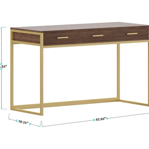 Martha Stewart Office Desks<Ollie 47"W Home Office Desk with 3 Drawers, Walnut/Polished Brass (ZGZP028BRGLD)