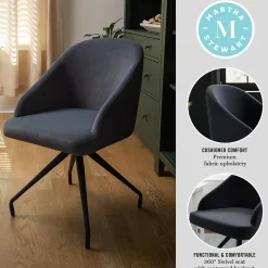 Martha Stewart Office Chairs<Sora Fabric Swivel Stationary Office Chair, Gray/Oil Rubbed Bronze (CH222119GYBK)