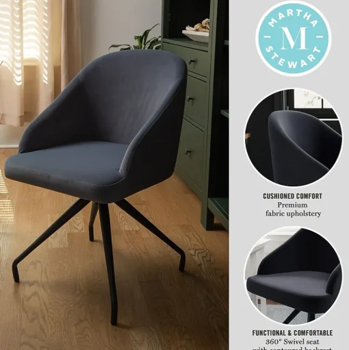 Martha Stewart Office Chairs<Sora Fabric Swivel Stationary Office Chair, Gray/Oil Rubbed Bronze (CH222119GYBK)