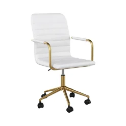 Martha Stewart Office Chairs<Taytum Ergonomic Faux Leather Swivel Office Chair, White (CH142370WHGLD)