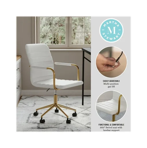 Martha Stewart Office Chairs<Taytum Ergonomic Faux Leather Swivel Office Chair, White (CH142370WHGLD)