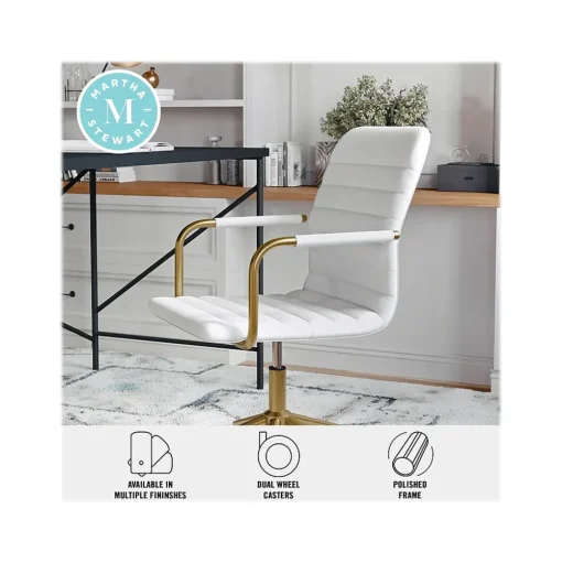 Martha Stewart Office Chairs<Taytum Ergonomic Faux Leather Swivel Office Chair, White (CH142370WHGLD)