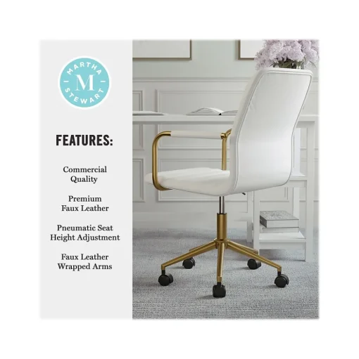 Martha Stewart Office Chairs<Taytum Ergonomic Faux Leather Swivel Office Chair, White (CH142370WHGLD)