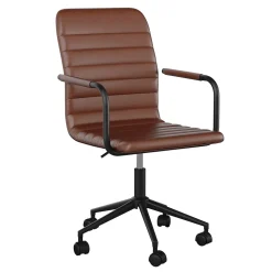 Martha Stewart Office Chairs<Taytum Faux Leather Swivel Office Chair, Saddle Brown/Oil Rubbed Bronze (CH142370BRBK)