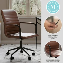 Martha Stewart Office Chairs<Taytum Faux Leather Swivel Office Chair, Saddle Brown/Oil Rubbed Bronze (CH142370BRBK)