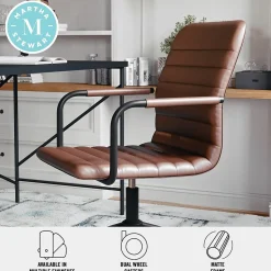 Martha Stewart Office Chairs<Taytum Faux Leather Swivel Office Chair, Saddle Brown/Oil Rubbed Bronze (CH142370BRBK)