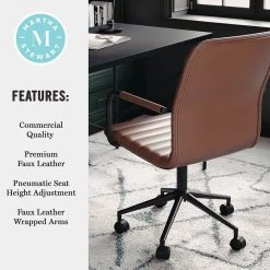 Martha Stewart Office Chairs<Taytum Faux Leather Swivel Office Chair, Saddle Brown/Oil Rubbed Bronze (CH142370BRBK)