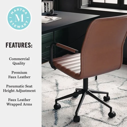 Martha Stewart Office Chairs<Taytum Faux Leather Swivel Office Chair, Saddle Brown/Oil Rubbed Bronze (CH142370BRBK)