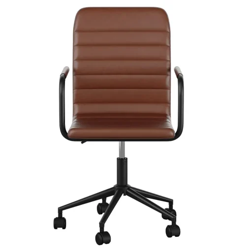 Martha Stewart Office Chairs<Taytum Faux Leather Swivel Office Chair, Saddle Brown/Oil Rubbed Bronze (CH142370BRBK)