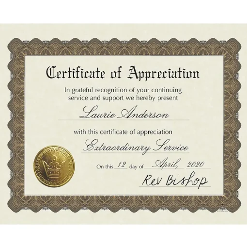 Masterpiece Studios Awards & Certificates<Appreciation Certificates, 8.5" x 11", Metallic Gold, 18/Pack (20104238)