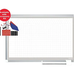MasterVision Dry Erase<® 48"H x 72"W Grid Porcelain Planner Dry Erase Board, Aluminum Frame