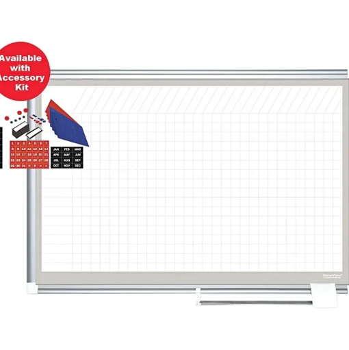 MasterVision Dry Erase<® 48"H x 72"W Grid Porcelain Planner Dry Erase Board, Aluminum Frame