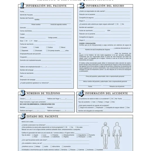 Medical Arts Press Medical Forms<® Chiropractic Registration and History Form without Updates; Sky Blue, Spanish