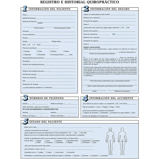 Medical Arts Press Medical Forms<® Chiropractic Registration and History Form without Updates; Sky Blue, Spanish