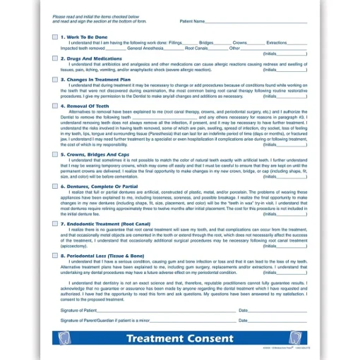 Medical Arts Press Medical Forms<® Dental Treatment Consent Form; 1-Sided