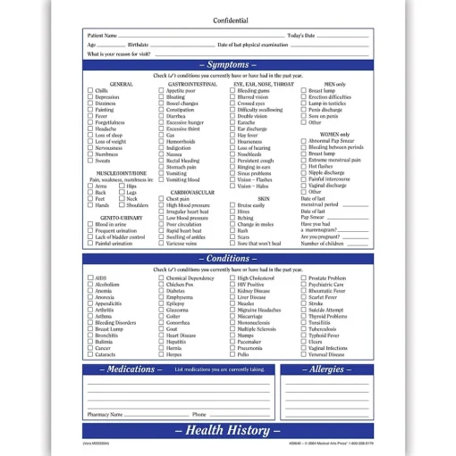 Medical Arts Press Medical Forms<® Health History Form; Purple FormFamily™