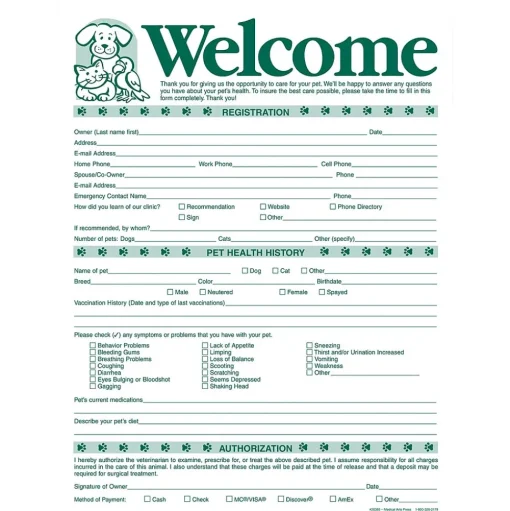 Medical Arts Press Medical Forms<® Welcome Registration Form, Pets at Left