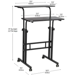 Mind Reader Standing Desks<27.5"- 39" Mobile Adjustable Sit/Stand Desk, Black (SDROLLXL-BLK)