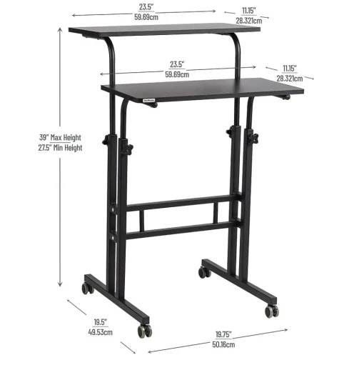 Mind Reader Standing Desks<27.5"- 39" Mobile Adjustable Sit/Stand Desk, Black (SDROLLXL-BLK)