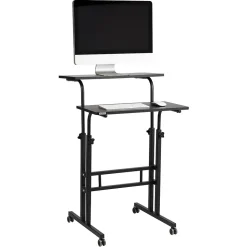 Mind Reader Standing Desks<27.5"- 39" Mobile Adjustable Sit/Stand Desk, Black (SDROLLXL-BLK)
