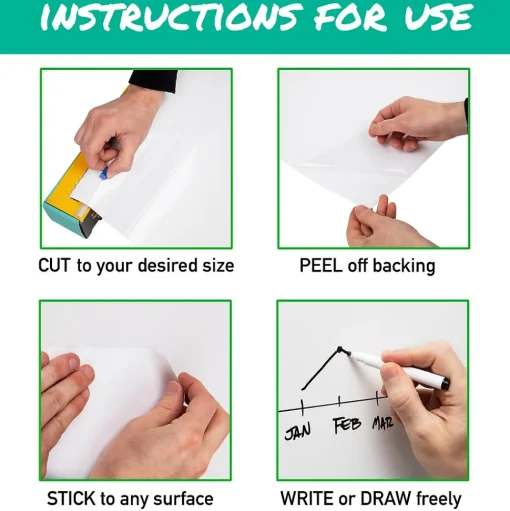 Mind Reader Dry Erase<Adhesive Dry-Erase Whiteboard Roll with Dry Erase Markers, 24" x 10' (DWBER-WHT)