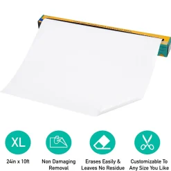 Mind Reader Dry Erase<Adhesive Dry-Erase Whiteboard Roll with Dry Erase Markers, 24" x 10' (DWBER-WHT)